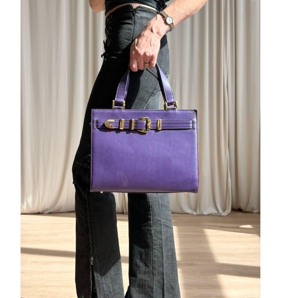 Vintage Gianni Versace Signature Buckle Purple Leather Handbag